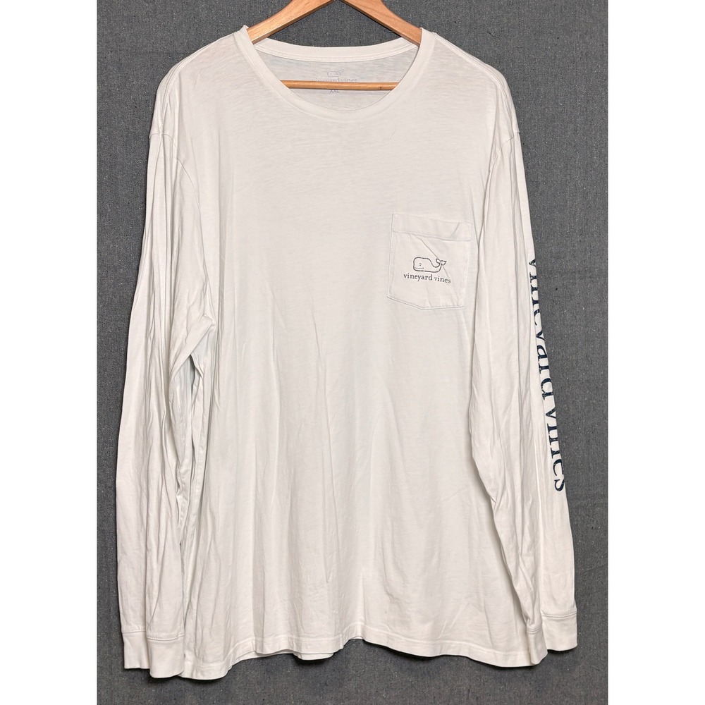 Vineyard Vines Mens XXL White Long Sleeve Whale Logo‎ Pocket T-Shirt Cotton